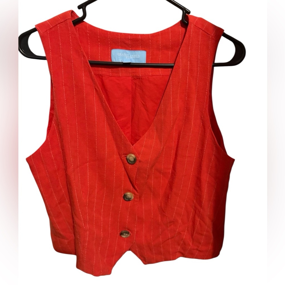 Draper James orange striped Linen Suit Vest size large